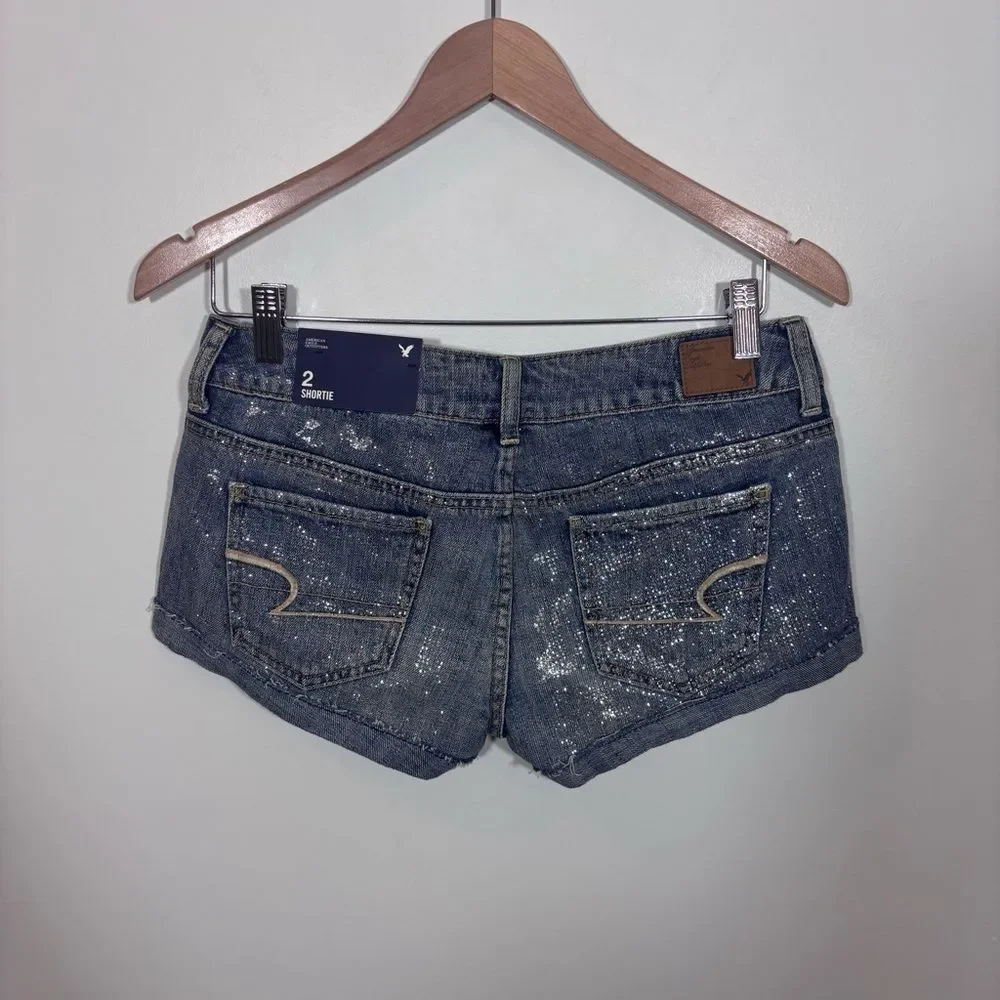 American Eagle AE 2011 NEW NWT Sparkle Shortie Denim Shorts Size 2 mini Y2K